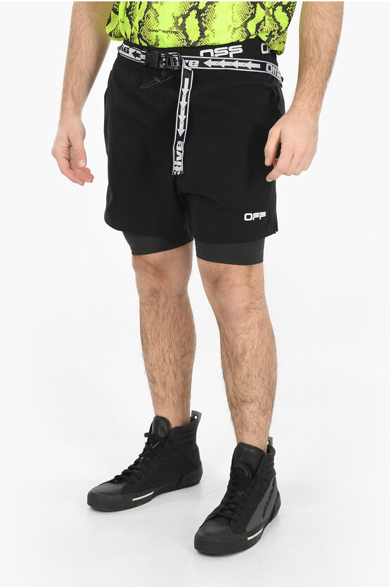 Off-white Active Removable Pouch Double-layered Shorts In Black