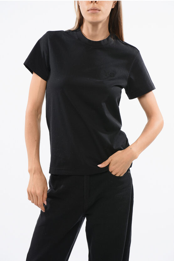 Y-3 By Yohji Yamamoto Adidas Cotton Crew-neck T-shirt With Ton On Ton Logo In Black