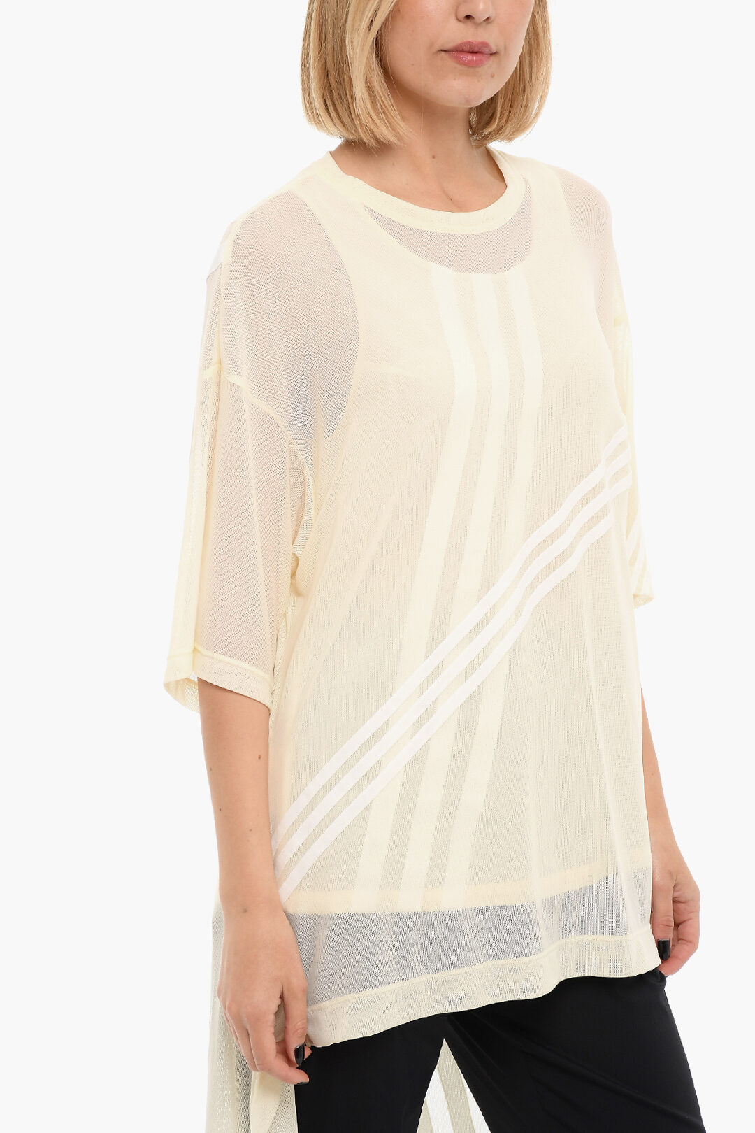Tシャツ・カットソー DI.LA3 PARI' SS25 Asymmetric T-shirt (T03 AVORIO) Y-3 by Yohji Yamamoto ADIDAS Double Layer Asymmetric MESH