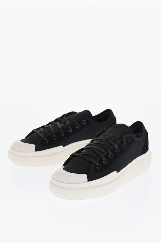 Y-3 By Yohji Yamamoto Adidas Solid Color Leather Ajatu Low-top Sneakers With Contr