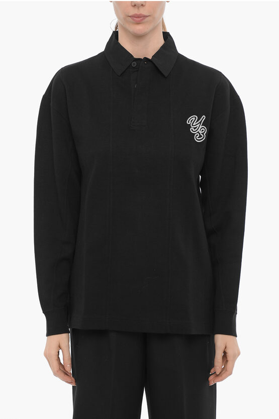 Shop Y-3 By Yohji Yamamoto Adidas Solid Color Oversized Fit Polo Shirt With Embroidered