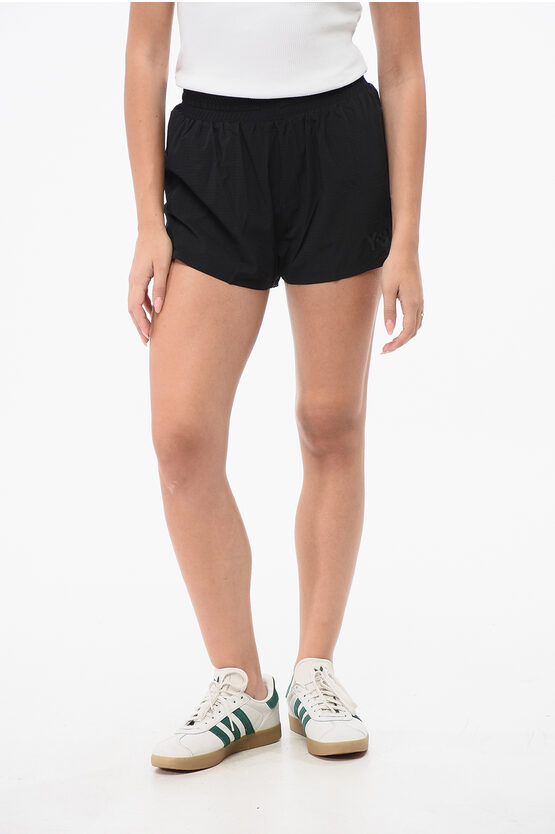 Y-3 By Yohji Yamamoto Adidas Stretch Nylon Regular Fit Running Shorts With Back Po In Black