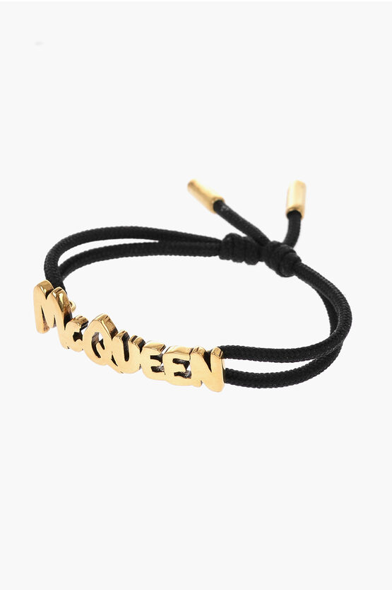 Shop Alexander Mcqueen Adjustable Rope Graffiti Bracelet With Golden Effect Logo