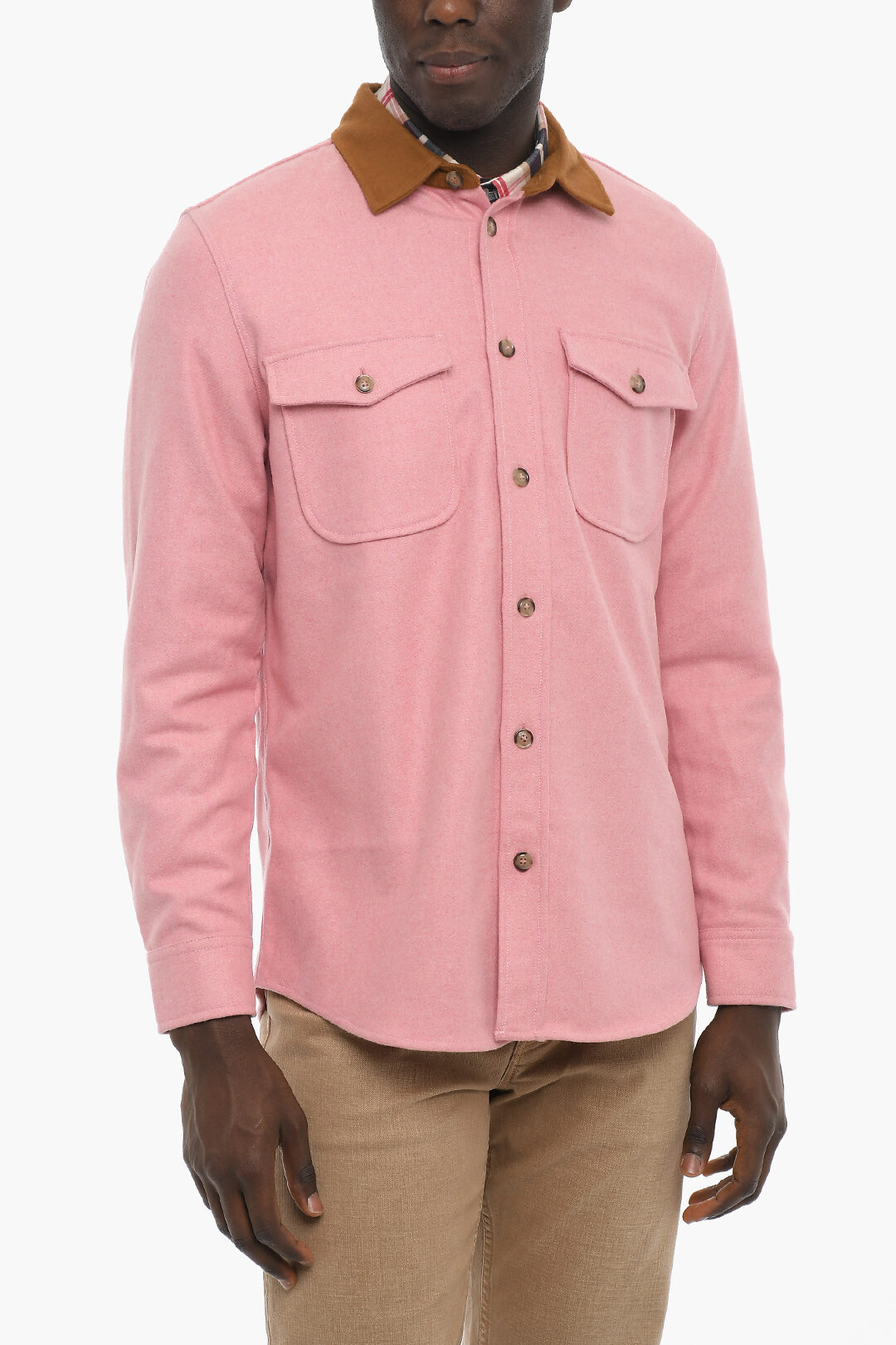 AIME' LEON DORE Wool Blend Overshirt with Double Breast Pocket