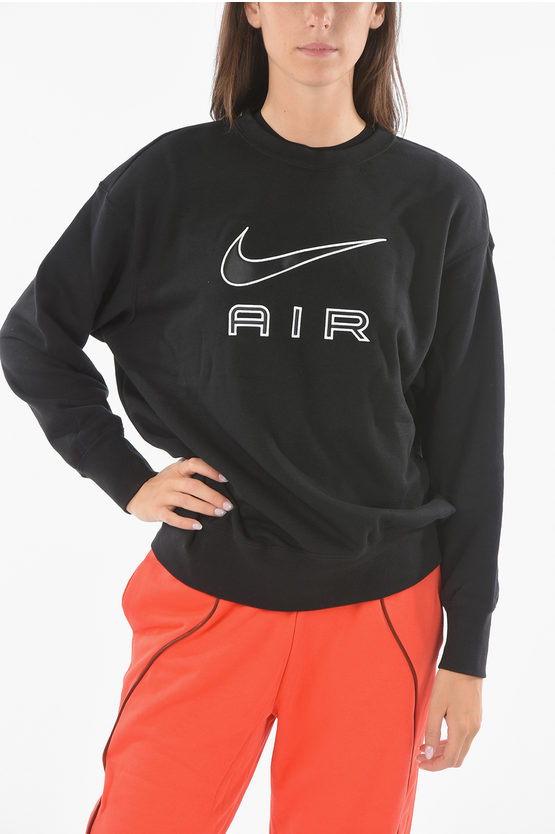 Nike Air Contrasting Embroidered Crewneck Sweatshirt In Black