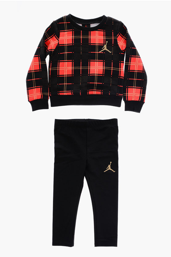 Nike Kids' Air Jordan Checked Plaid Sweatshirt And Shine Leggings Fligh In Black