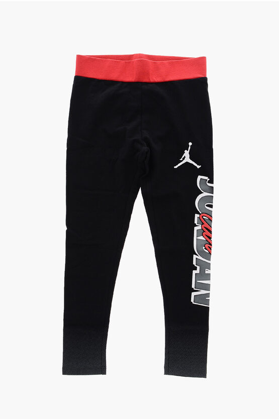 Nike Air Jordan Cotton Stretch Leggings With Side Printed In Black
