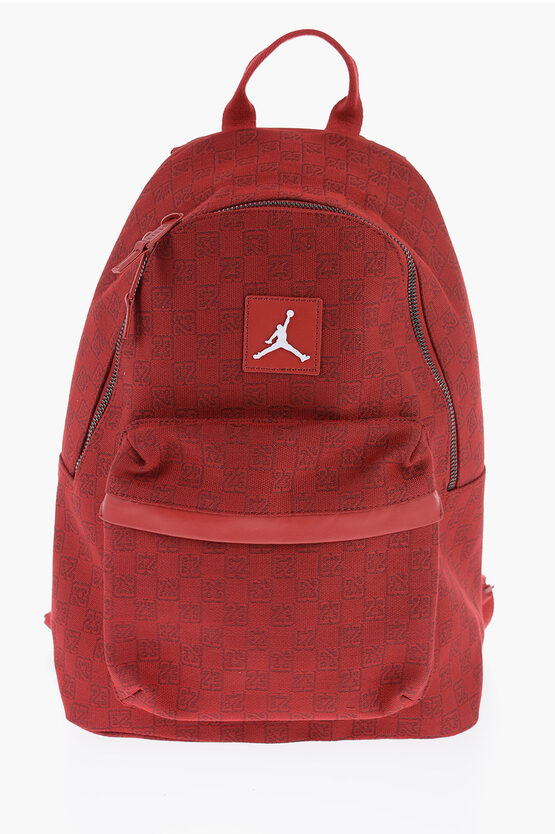 Nike Air Jordan Fabric Backpack With All-over Monogram In Red