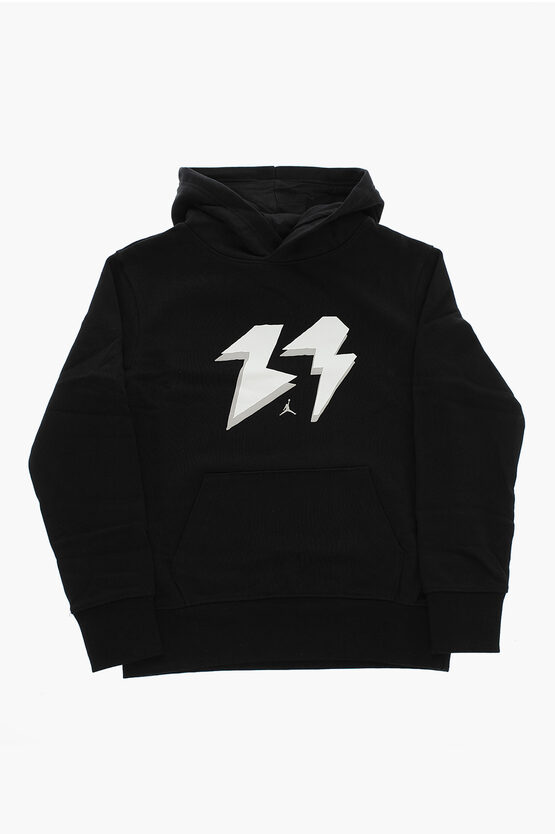 AIR JORDAN Felpa Hoodie in Tinta Unita con Stampa e Maxi Tasca a Toppa