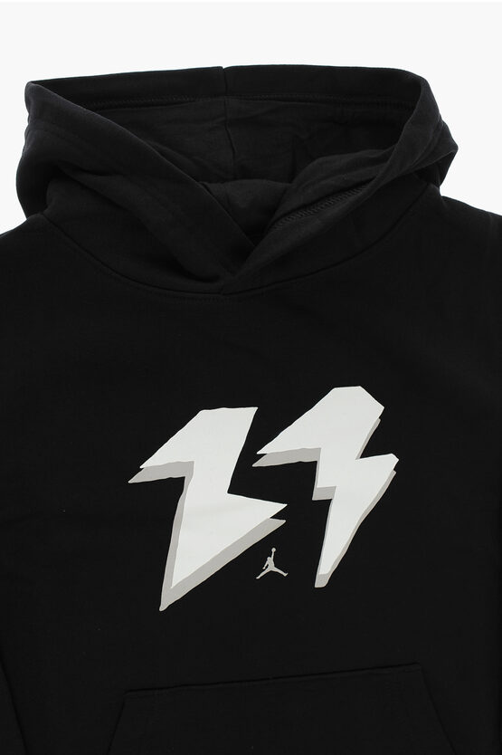AIR JORDAN Felpa Hoodie in Tinta Unita con Stampa e Maxi Tasca a Toppa