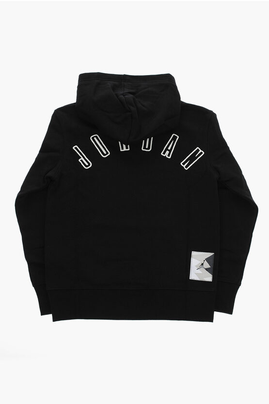 AIR JORDAN Felpa Hoodie in Tinta Unita con Stampa e Maxi Tasca a Toppa