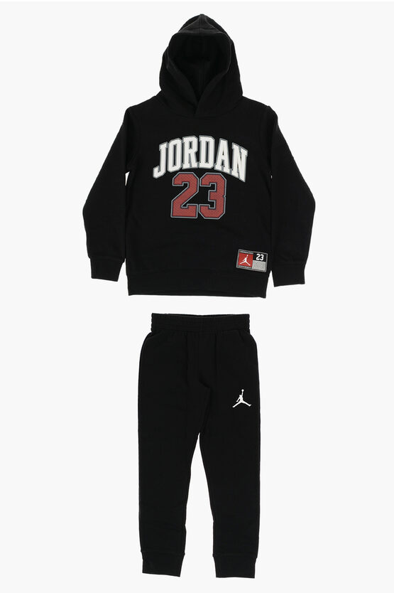 AIR JORDAN Fleeced Cotton Hoodie and Joggers Set with Printed Logo