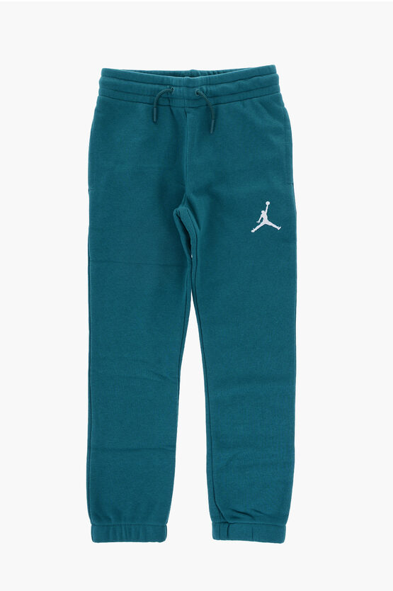 Nike Air Jordan Fleeced Cotton Joggers With Embroidered Logo In Blue