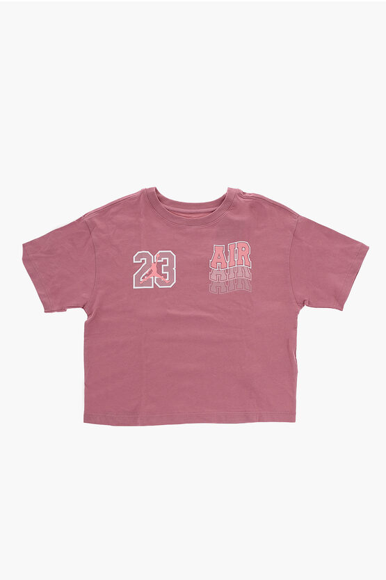 Nike Air Jordan Front Printed Cotton Crew-neck T-shirt In Pink