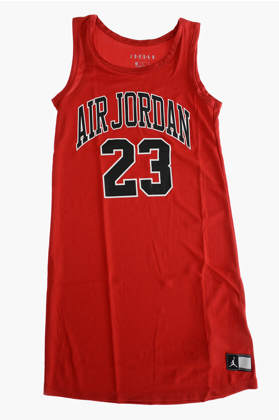 Nike Air Jordan Front Printed Solid Colour Dress In Red