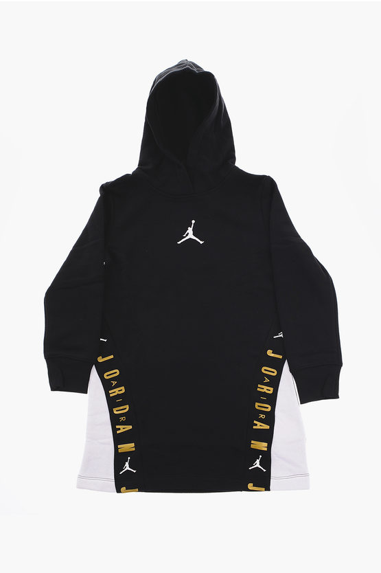 Nike Air Jordan Golden And Glitter Logo Holiday Maxi Hoodie In Black