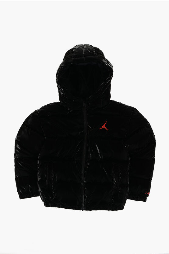 Nike Air Jordan Padded Hooded Jacket With Embroidered Logo In Black