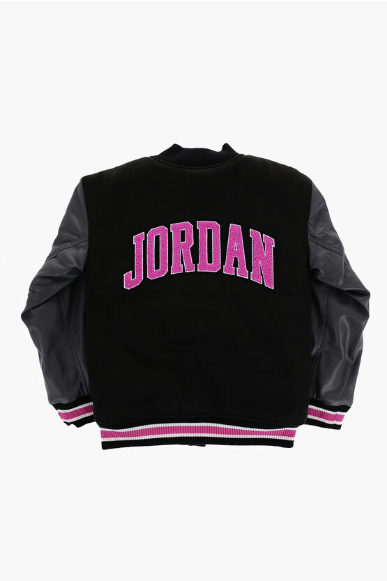 Nike KIDS AIR JORDAN Padded Varsity Jacket with Faux Leather Nike KIDS AIR JORDAN Padded Varsity Jacket with Faux Leather
