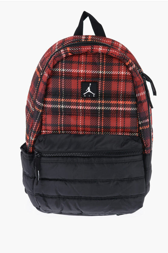 Nike Air Jordan Quilted Backpack With Tartan Detail In Red