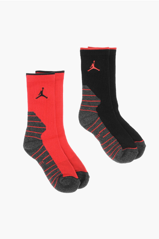 Nike Air Jordan Set 2 Pairs Of Dri-fit Socks With Contrasting Det In Red