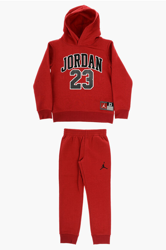 AIR JORDAN Set Felpa Hoodie e Joggers in Cotone Felpato con Logo Stampato