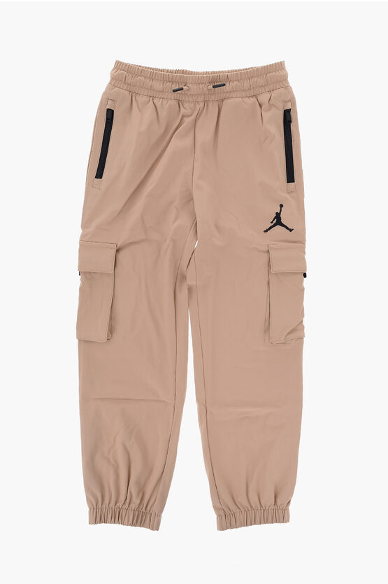 Nike Kids' Air Jordan Solid Colour Cargo Trousers With Elastic Waistband In Neutral