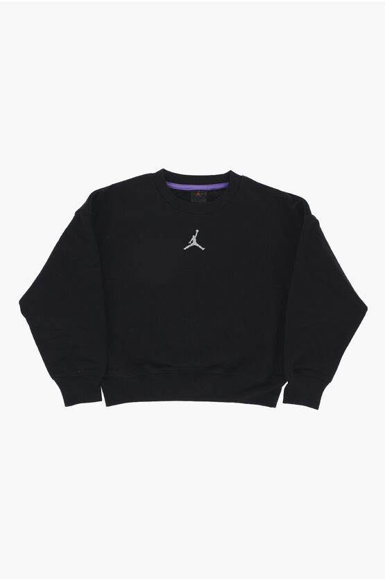 Nike Air Jordan Solid Colour Crew-neck Sweatshirt With Embroidered In Black
