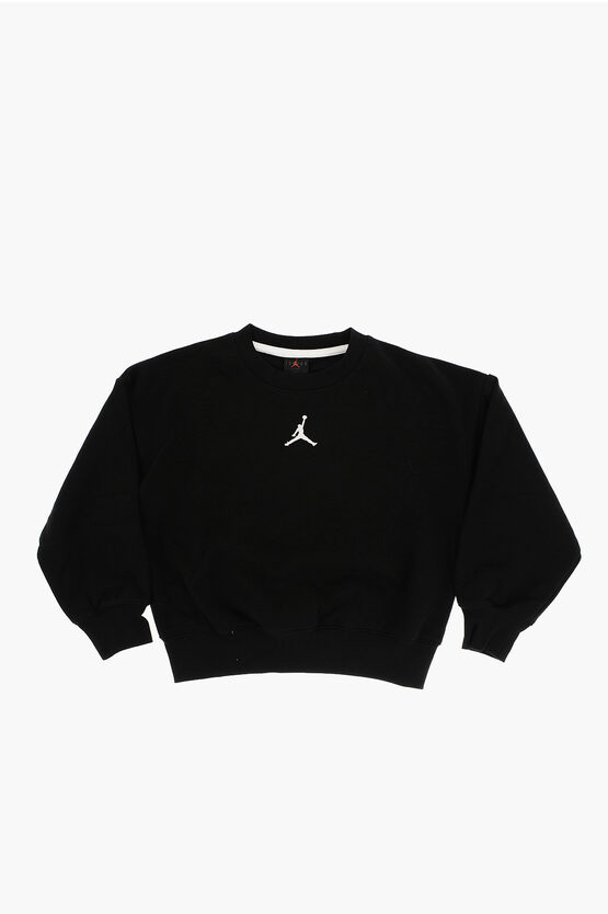 Nike Air Jordan Solid Colour Crew-neck Sweatshirt With Embroidery In Black