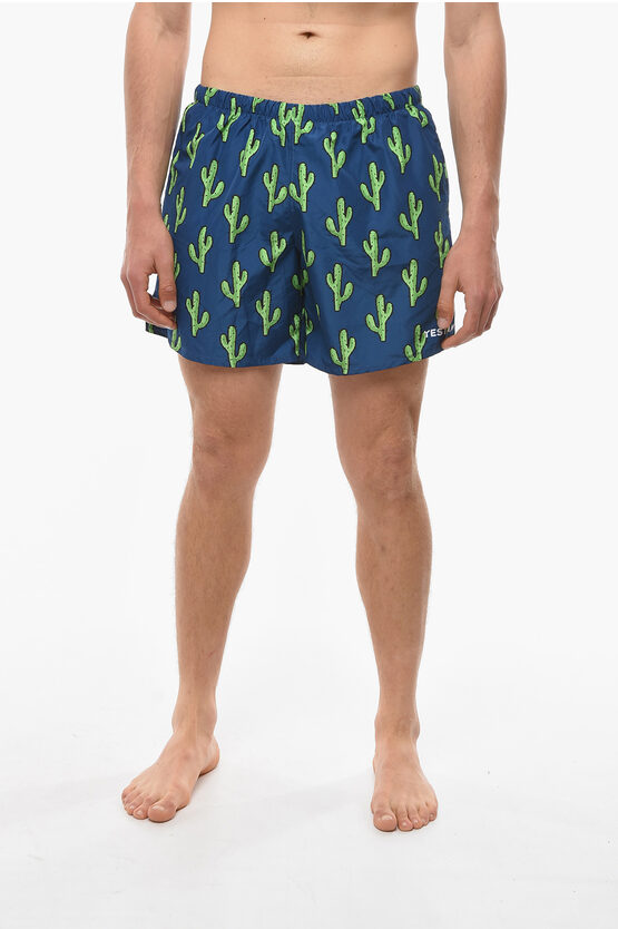 Yes I Am All Over Cactus Printed Swim Shorts In Blue
