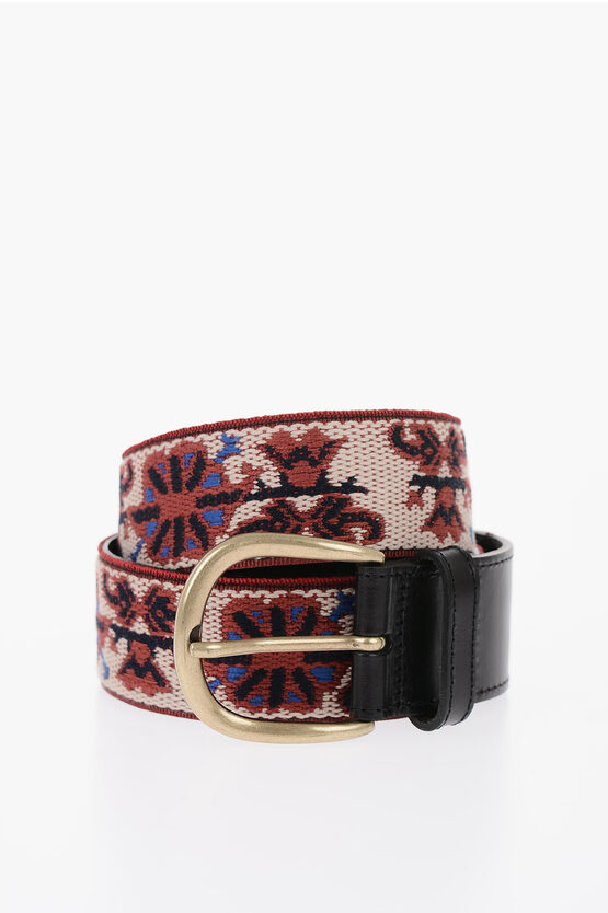 Isabel Marant All-over Embroidered Zafh Belt With Golden Buckle 40mm In Brown