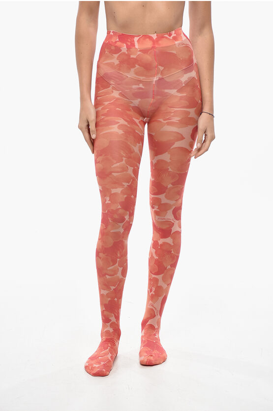 Elisabetta Franchi All Over Floral Tights In Pink