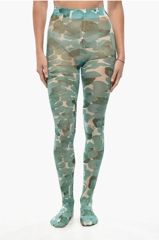 Elisabetta Franchi All Over Floral Tights In Green