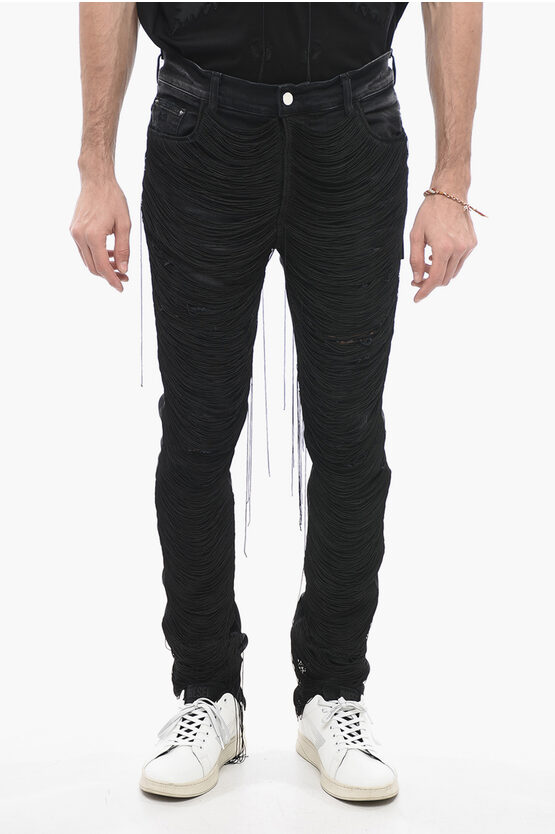 Amiri All-over Fringe Dark Wash Jeans 14cm In Black