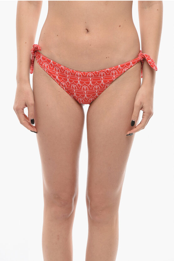 Karl Lagerfeld All-over Iconic Printed Bikini Bottom With Knotted Laces In Red