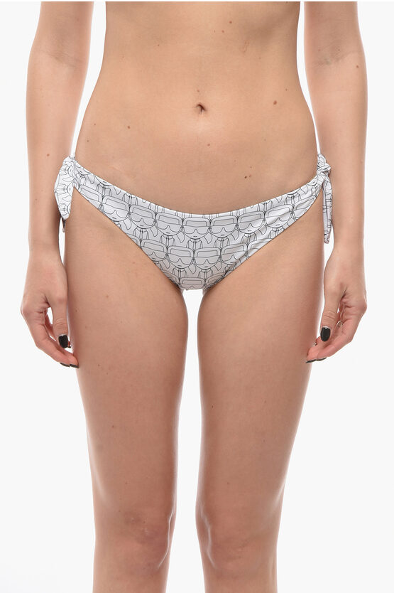 Karl Lagerfeld All-over Iconic Printed Bikini Bottom With Knotted Laces In White