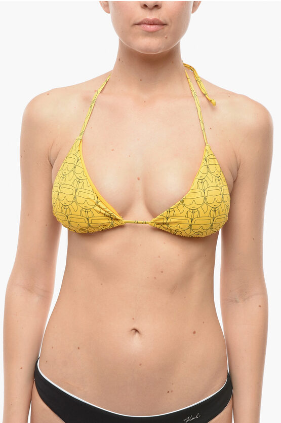 Karl Lagerfeld All Over Iconic Printed Triangle Bikini Top In Yellow