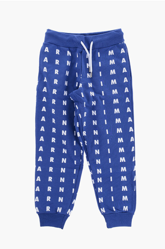 Shop Marni All-over Logo Brushed Cotton Joggers