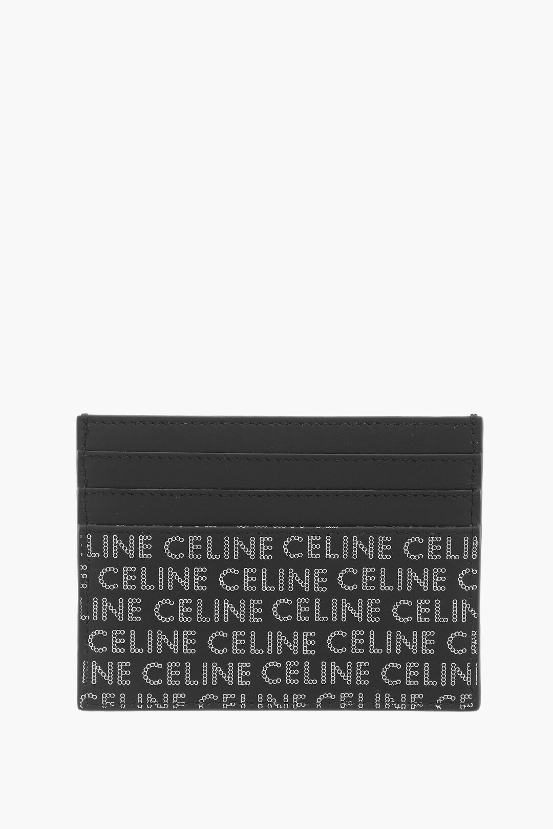 【CELINE 】 Logo-Print Leather Cardholder Celine Celine Print Card Holder (2 Slot) Black White in Calf