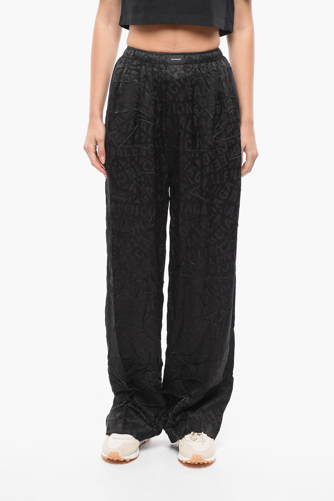 Balenciaga All-over Logo Print Wide Leg Silk Pants women
