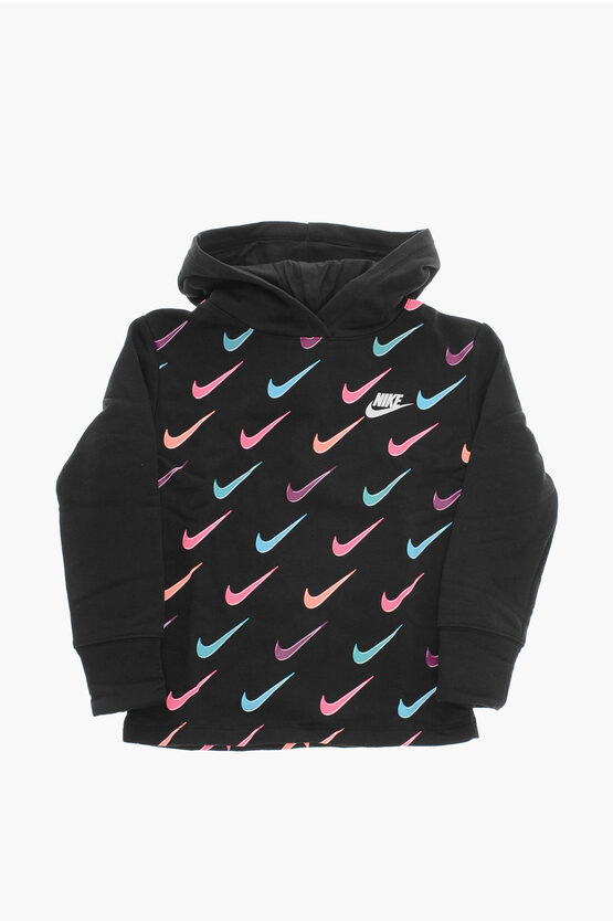 Nike All Over Logo Printed Brushed Cotton Hoodie In Multi