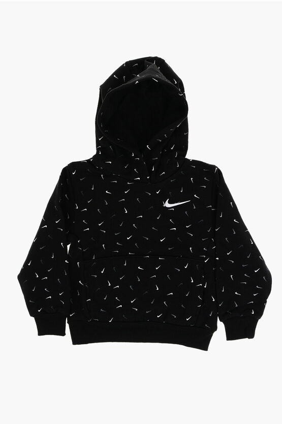 Nike All-over Logo Printed Fleeced Cotton Hoodie In Black