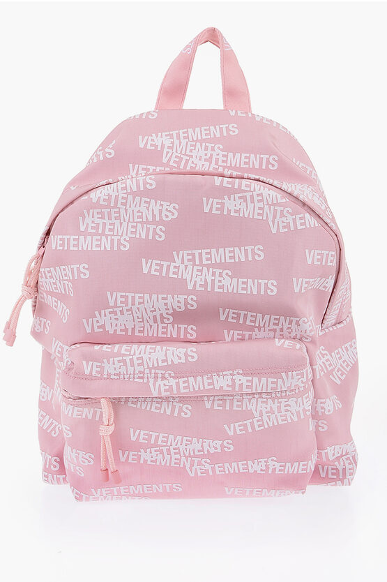 Vetements All-over Logo Printed Nylon Backpack In Blue