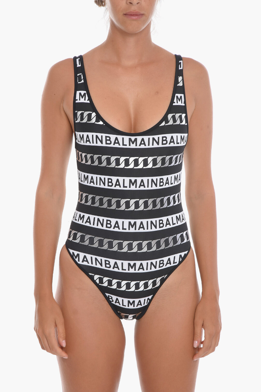 BALMAIN ロコ エンヘリッシュト ワンヒス 水着 BKBG721300 001 Balmain All-Over Logo Printed OLIMPIONIC One Piece Swimsuit
