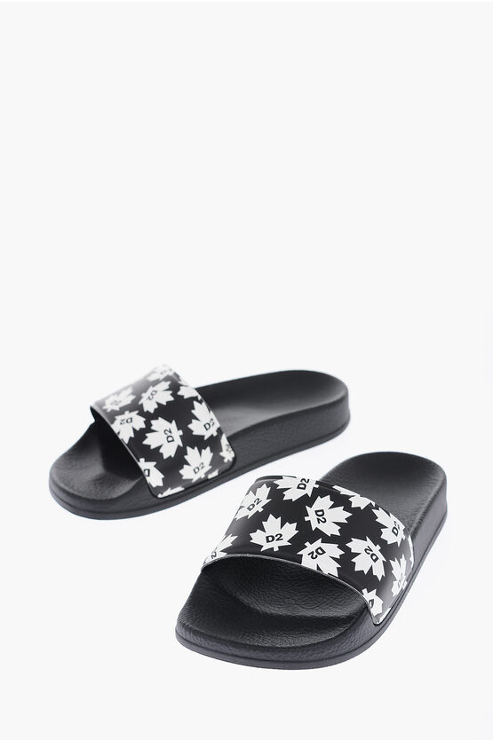 Dsquared2 All-over Logo Printed Sliders In Black