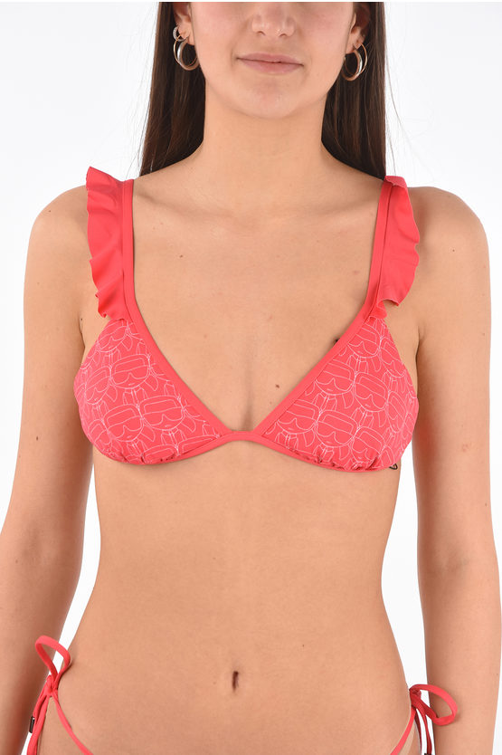 Karl Lagerfeld All Over Logo Printed Triangle Bikini Top In Red