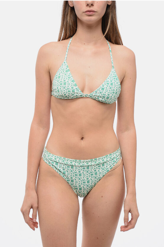 Moncler All-over Logo Printed Triangle Bikini With Adjustable Should