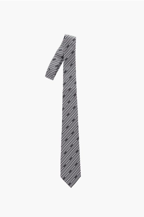 Moschino All Over Logo Silk Tie In Gray