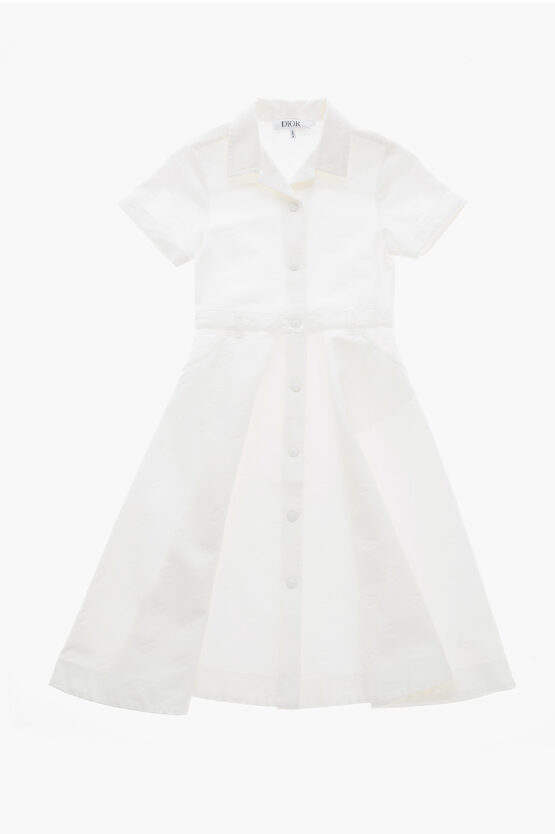 Dior All-over Logo Solid Color Shirt Dress In White