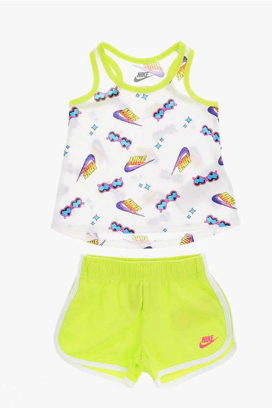 Nike Babies' All Over Logo Tank Top And Drawstring Shorts Set In White