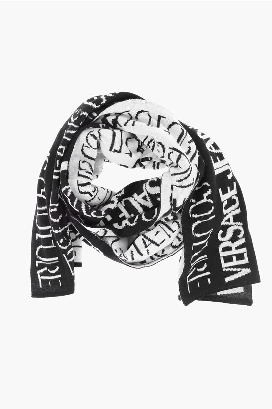 Shop Versace All-over Logo Wool Blend Scarf